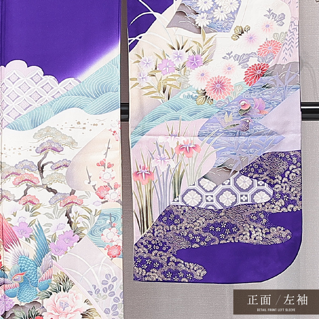 振袖 袷 身丈167cm 裄丈66cm フォーマル Aランク XLサイズ 正絹 広衿 雉 牡丹 1213-F0664