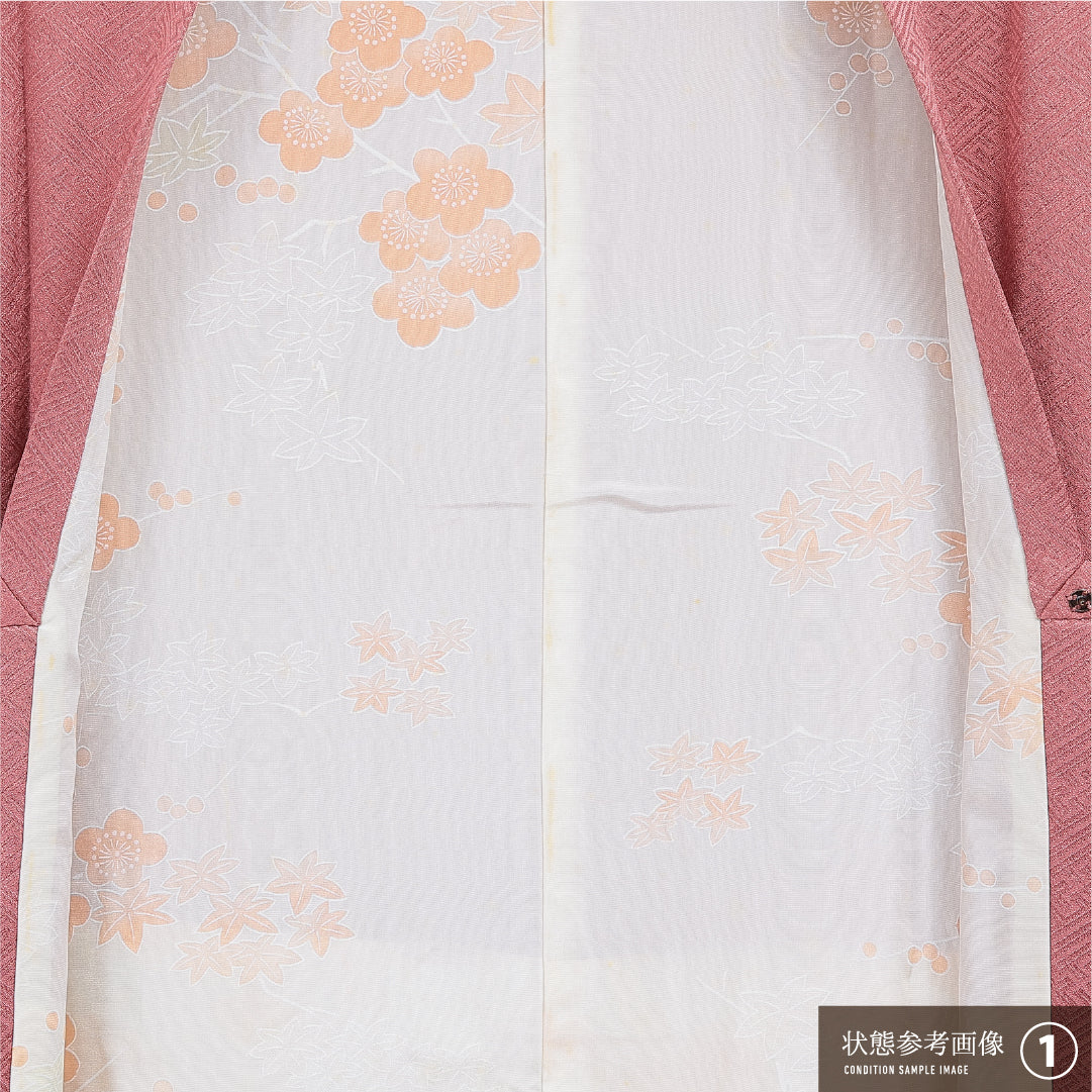 道行コート 袷 身丈88cm 裄丈62cm 正絹 Aランク セミフォーマル Sサイズ 紋意匠 紗綾形 古典的 優しい ピンク系 RP 1237-16192