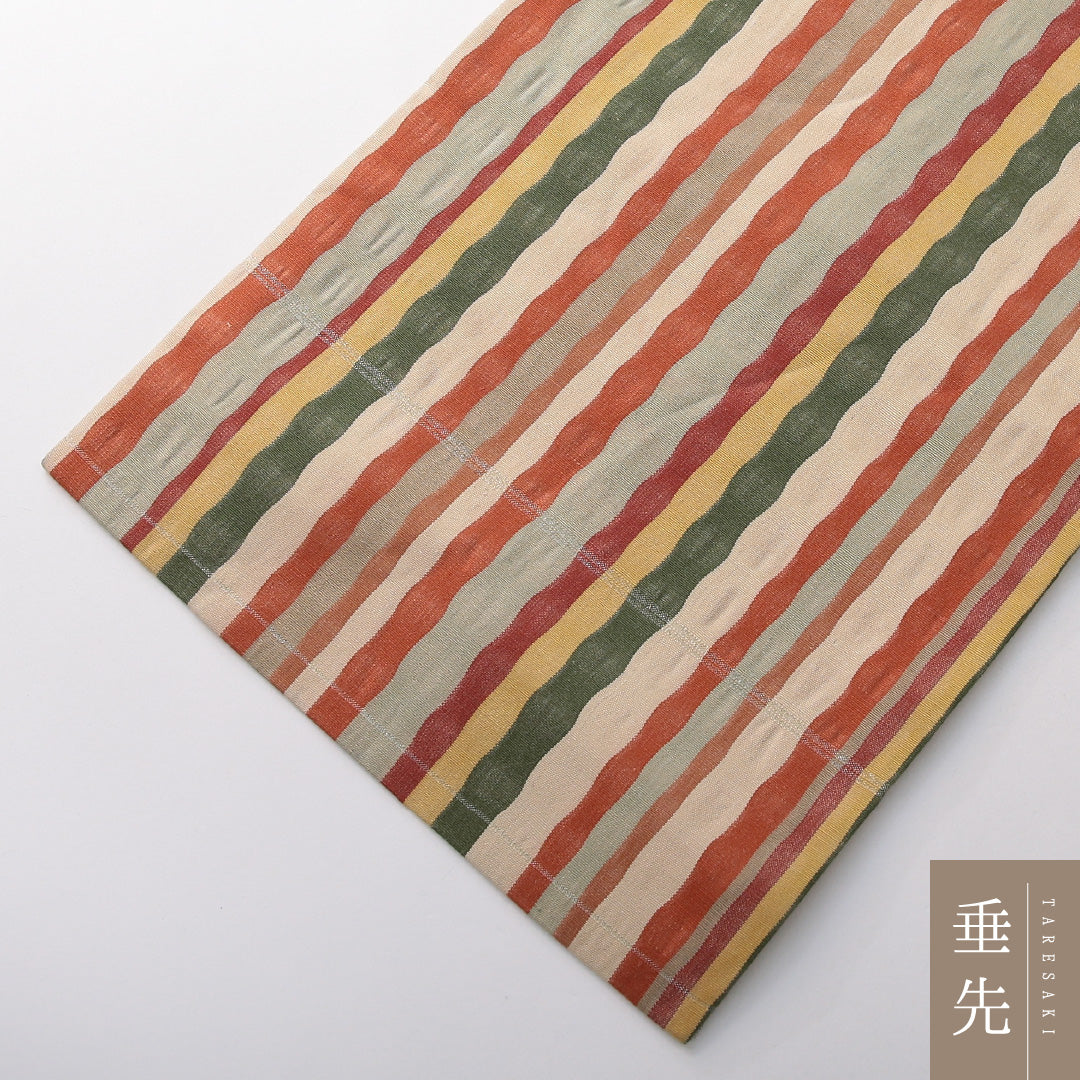 九寸名古屋帯 帯丈349cm カジュアル 名古屋仕立て 全通 Bランク 正絹 縞 多色系 1224-03825
