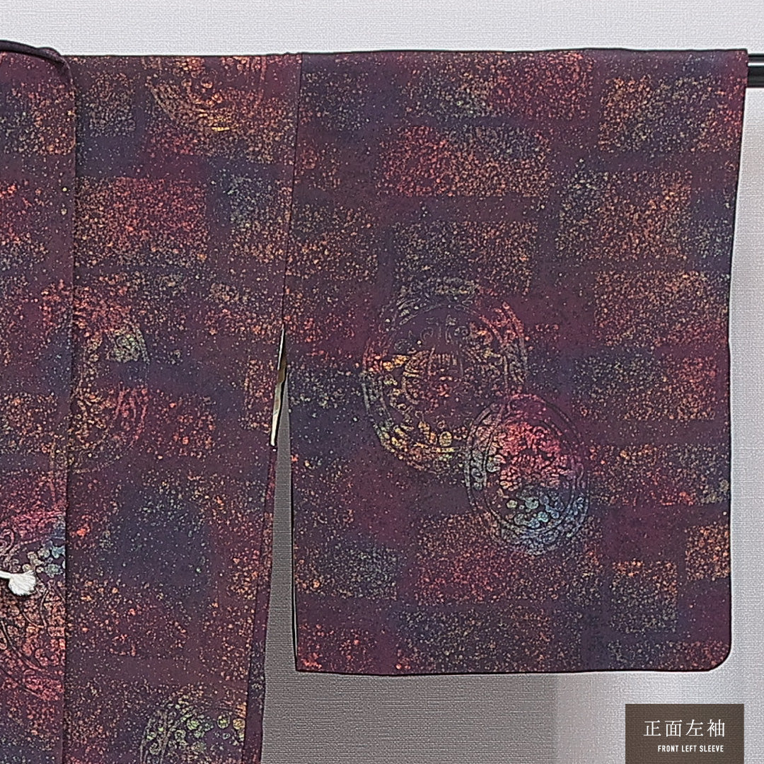 羽織 袷 身丈83cm 裄丈64cm 正絹 Sランク カジュアル Mサイズ 紐あり 丸文 茶系 M4 1232-16187