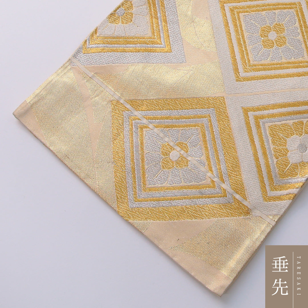 袋帯 帯丈420cm 正絹 六通 フォーマル 花菱 吉祥文様 金系 1243-01946