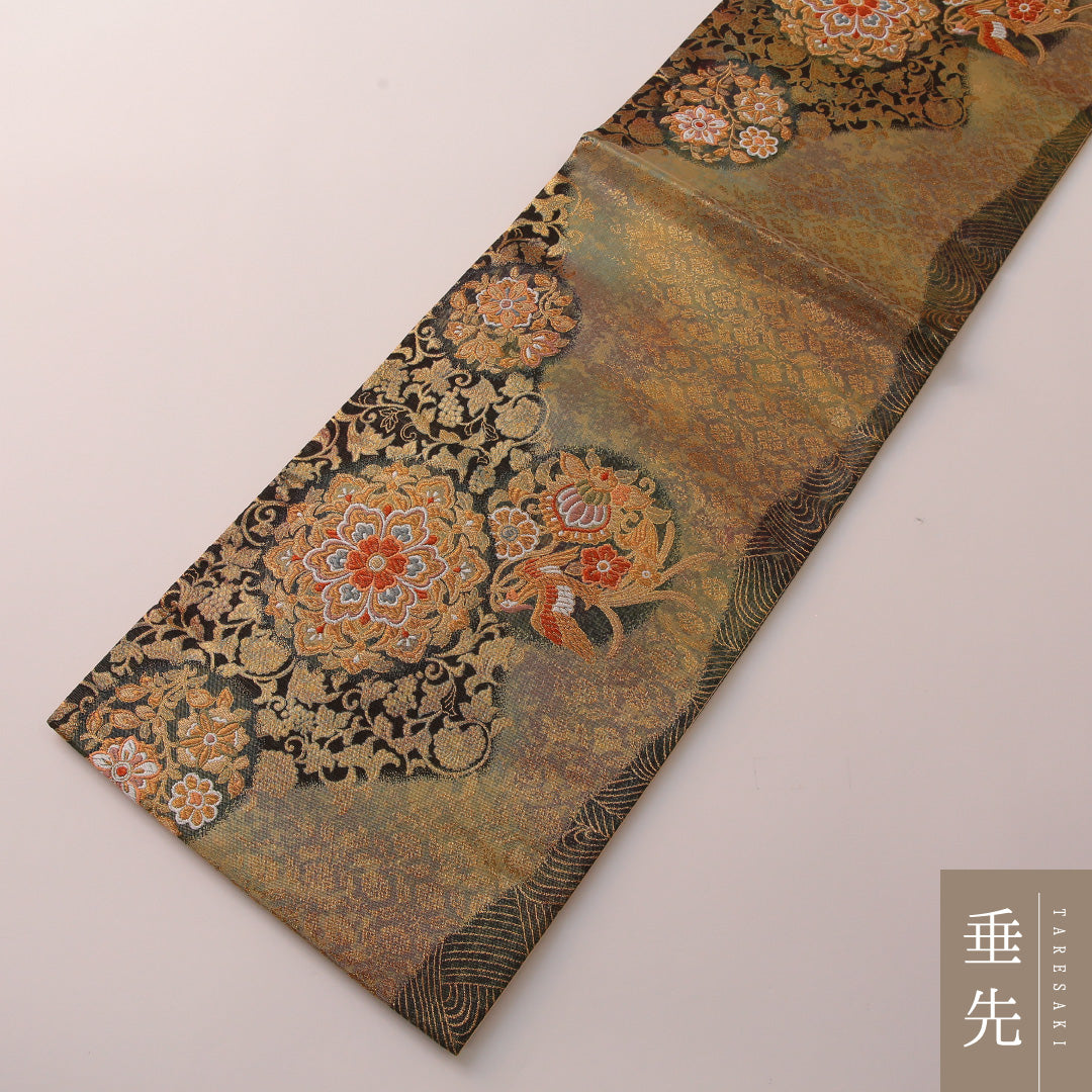 袋帯 帯丈428cm フォーマル 六通 Sランク 正絹 唐華 金系 黒系 1223-01899