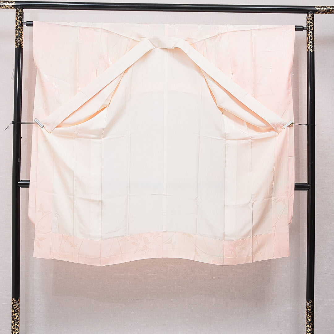 振袖用 長襦袢 無双袖 身丈120cm 裄丈63cm 正絹 Sランク Sサイズ 蝶 ピンク系 RP 1240-15391