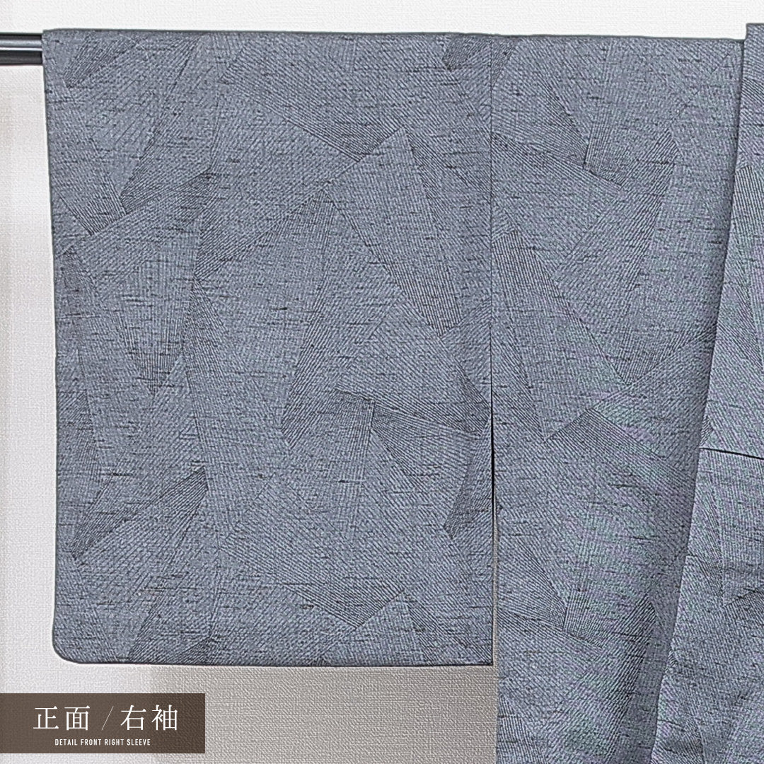 洗える着物 ウールの紬 単衣 身丈154cm 裄丈63cm ウール Sランク カジュアル 広衿 Sサイズ 抽象柄 グレー系 RP 1223-16426
