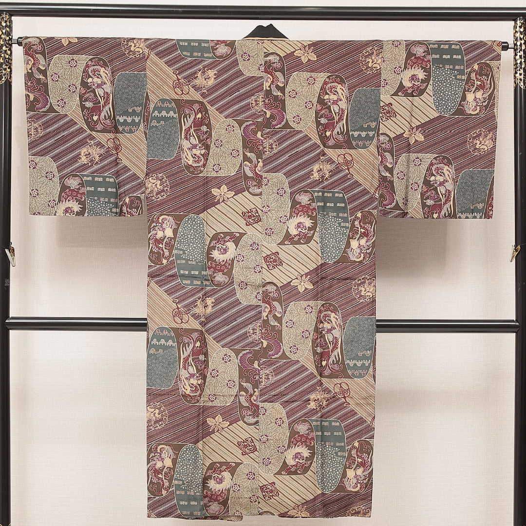 長襦袢 男性用 袷 身丈130cm 裄丈64cm 正絹 Cランク Sサイズ 創作柄 紫系 LP 1241-16924