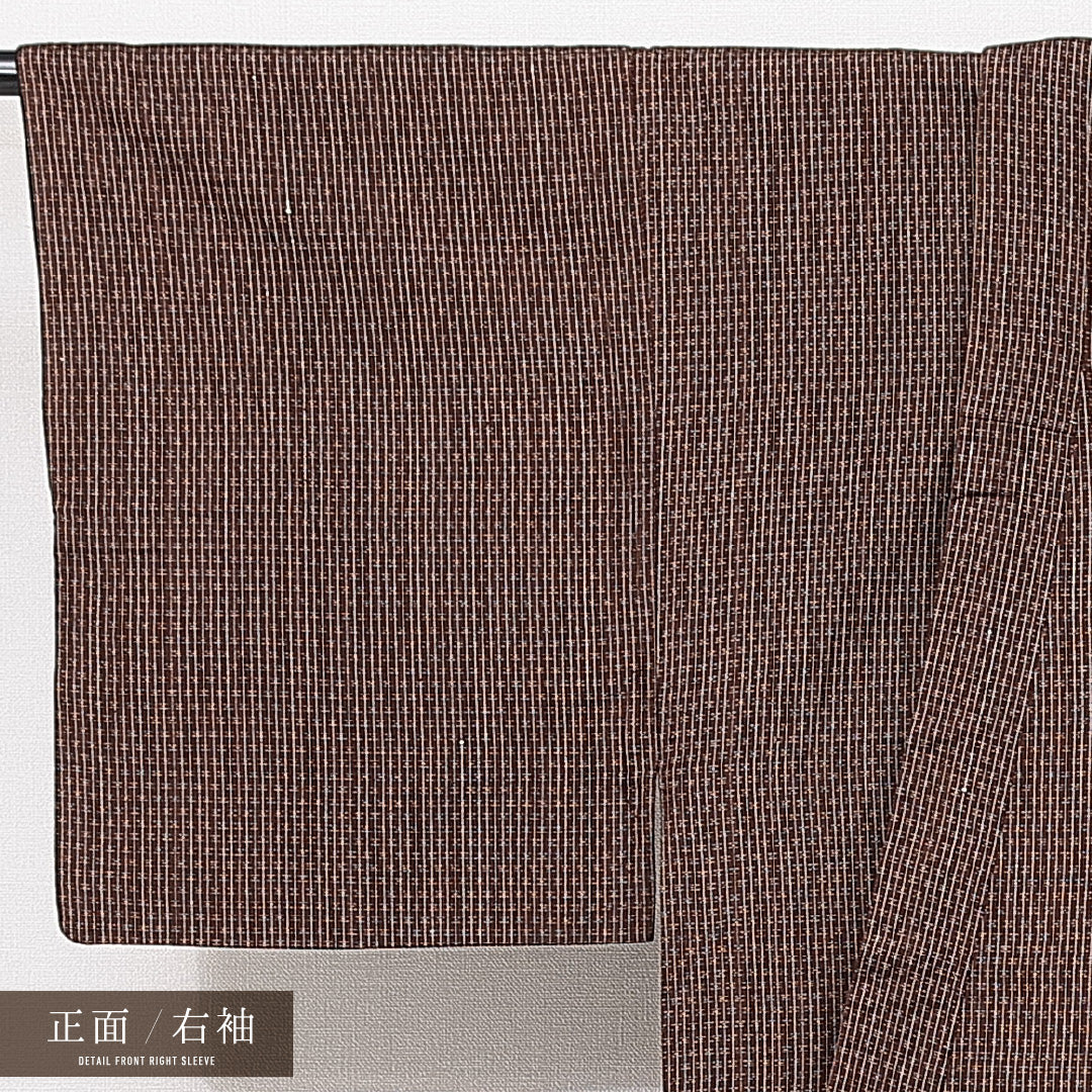 男着物 袷 身丈139cm 裄丈65cm 正絹 Aランク カジュアル 棒衿 Sサイズ 抽象柄 茶系 RP 1224-15060