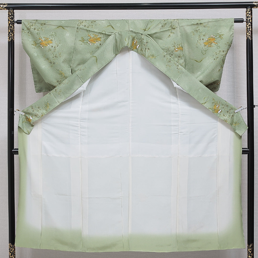 洗える着物 小紋 袷 身丈148cm 裄丈62cm ポリエステル Sランク 紋意匠 (吉祥文様) インフォーマル 広衿 XSサイズ 織り出し 茶屋辻 緑系 RP 1221-16108