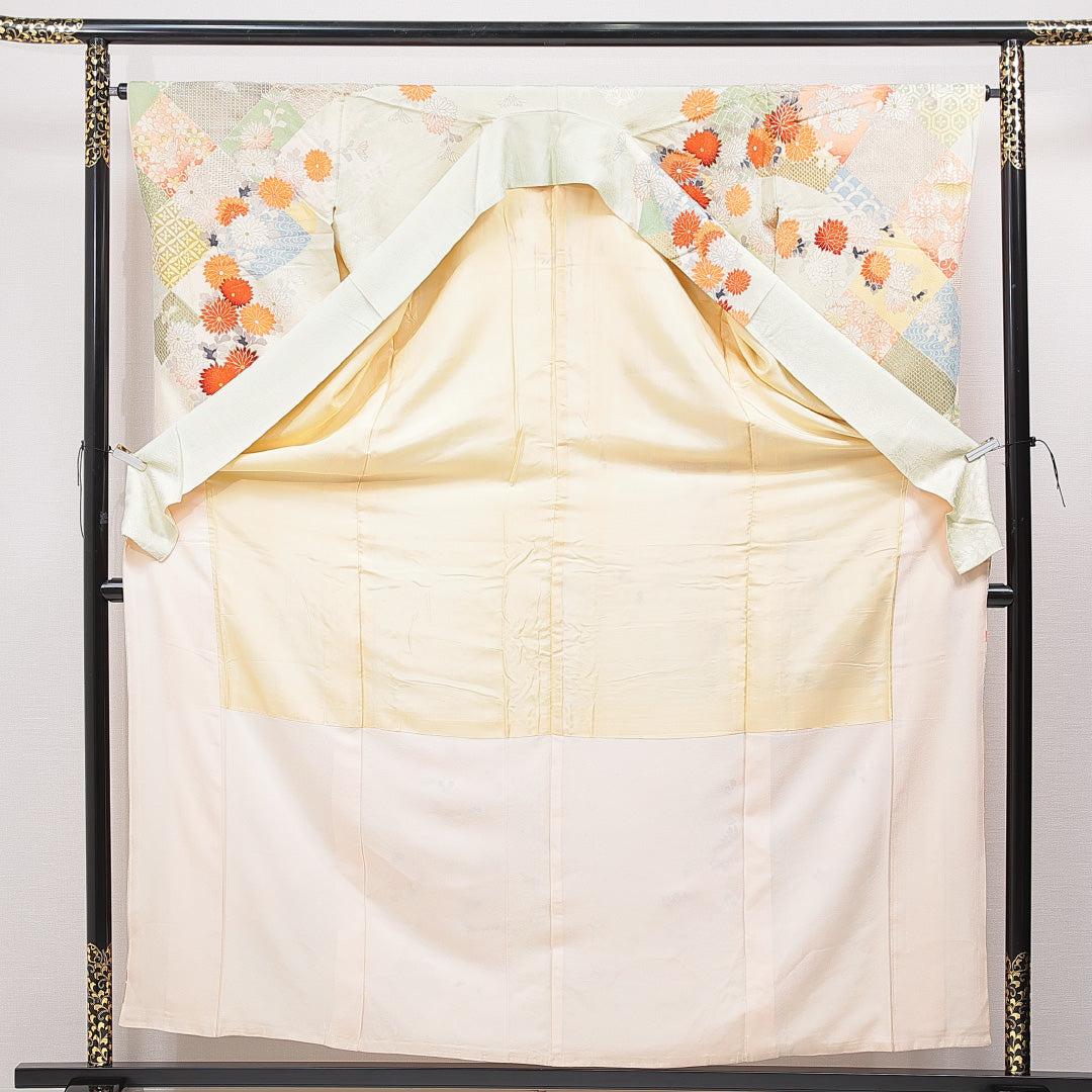 振袖 袷 身丈160cm 裄丈64cm フォーマル Cランク Lサイズ 正絹 広衿 七宝 菊 1213-F0758