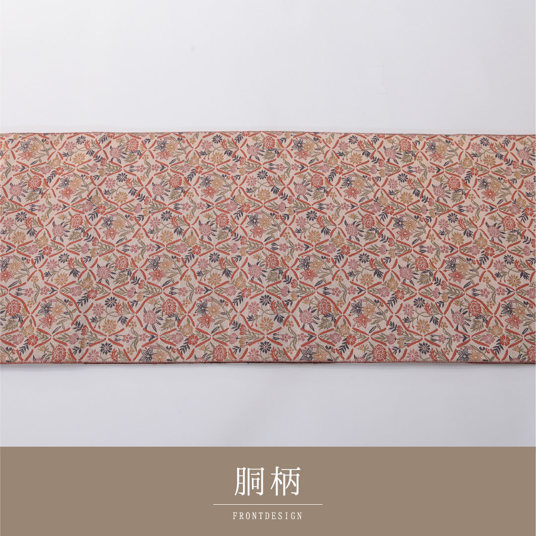 八寸名古屋帯 Aランク 帯丈360cm 正絹 六通 松葉仕立て 染め カジュアル 花柄 朱を重ねたようなクリーム系 LP 1245-03269