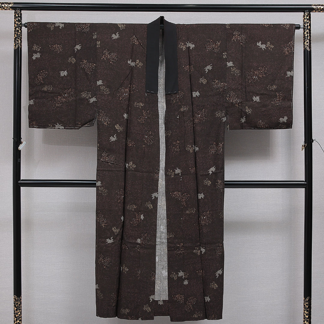 長襦袢 男性用 単衣 身丈142cm 裄丈66cm 正絹 Sランク Lサイズ 唐獅子 茶系 RP 1241-16502