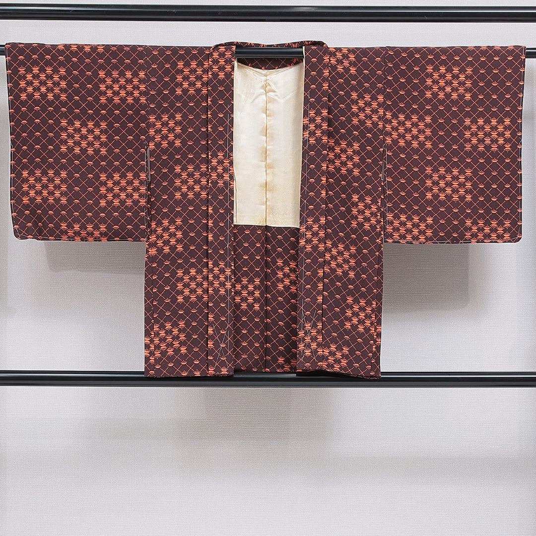 羽織 袷 身丈78cm 裄丈63cm 正絹 Bランク カジュアル Sサイズ 扇 茶系 HP 1232-16190