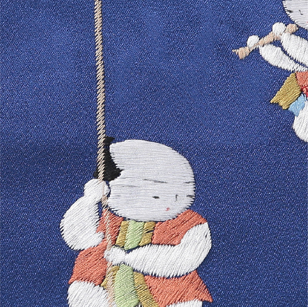 八寸名古屋帯 Sランク 帯丈353cm 正絹 ポイント柄 松葉仕立て 織り インフォーマル 唐子 青系 RP 1245-03893