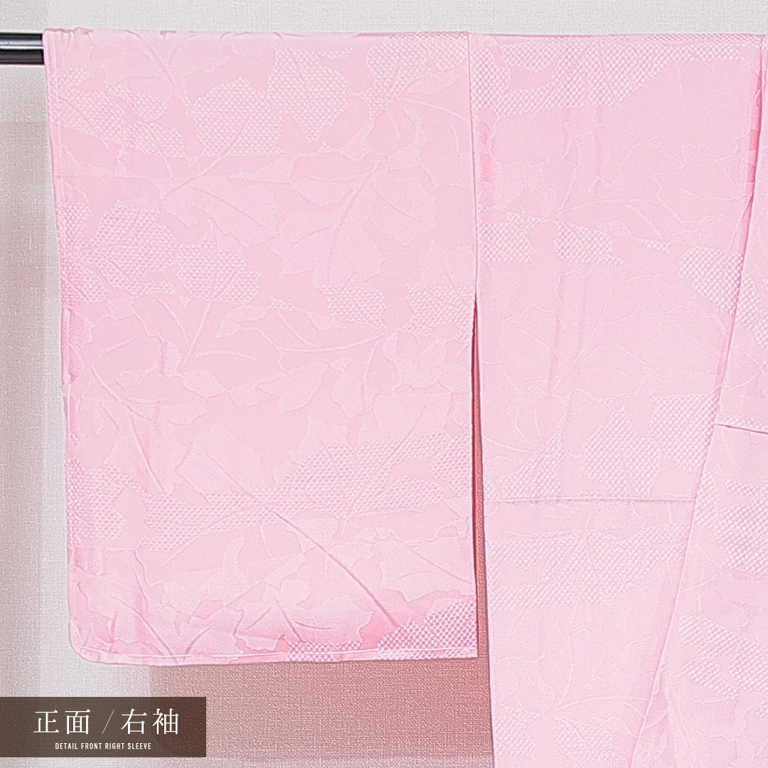 色無地 袷 身丈163cm 裄丈65cm 正絹 Aランク Lサイズ 広衿 インフォーマル 紋意匠 市松 無地 ピンク系 1214-15115
