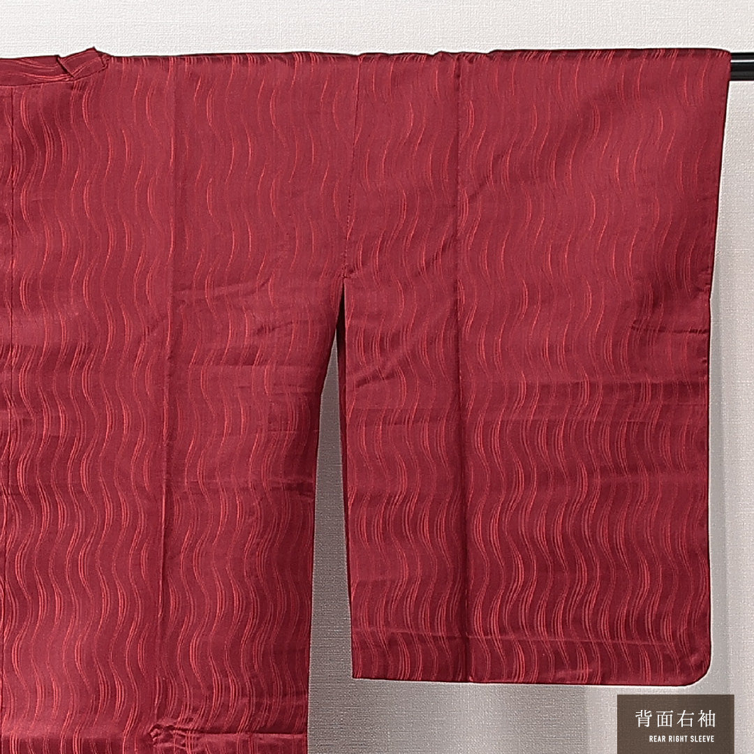 道行コート 単衣 身丈120cm 裄丈64cm 正絹 Sランク セミフォーマル Mサイズ ポケットあり よろけ縞 赤系 RP 1237-15293