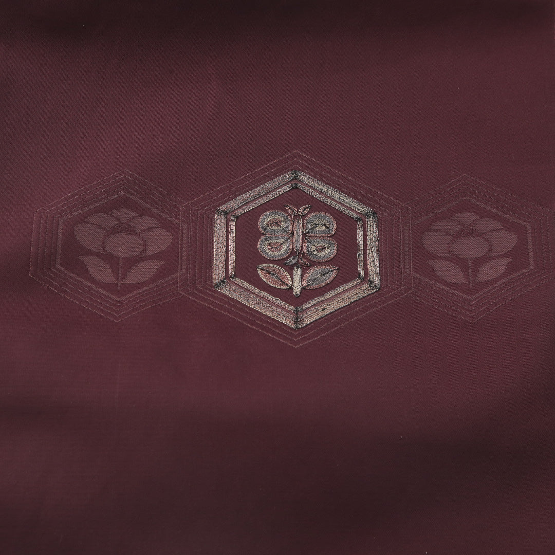 八寸名古屋帯 帯丈355cm インフォーマル 名古屋仕立て ポイント柄 Aランク 正絹 金駒刺繍 銀駒刺繍 亀甲 椿 紫系 1224-04185