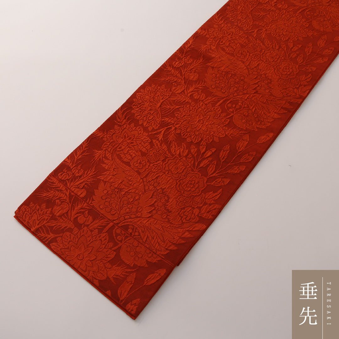 袋帯 帯丈436cm フォーマル 全通 未仕立て 帯芯なし Sランク 正絹 西陣織 唐華 朱系 1223-01880