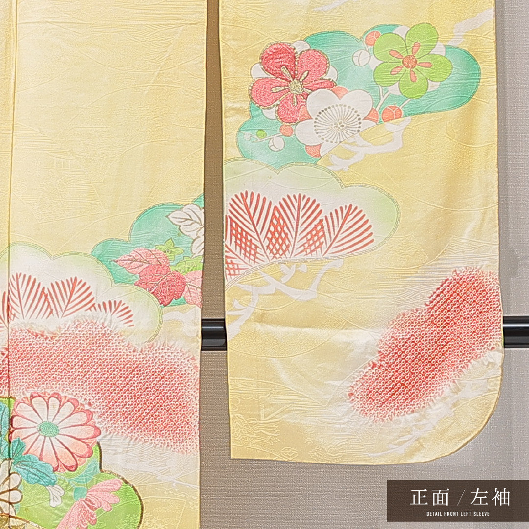 振袖 袷 身丈154cm 裄丈61cm フォーマル Cランク Sサイズ 正絹 広衿 菊 刺繍 金駒刺繍 1213-F0688