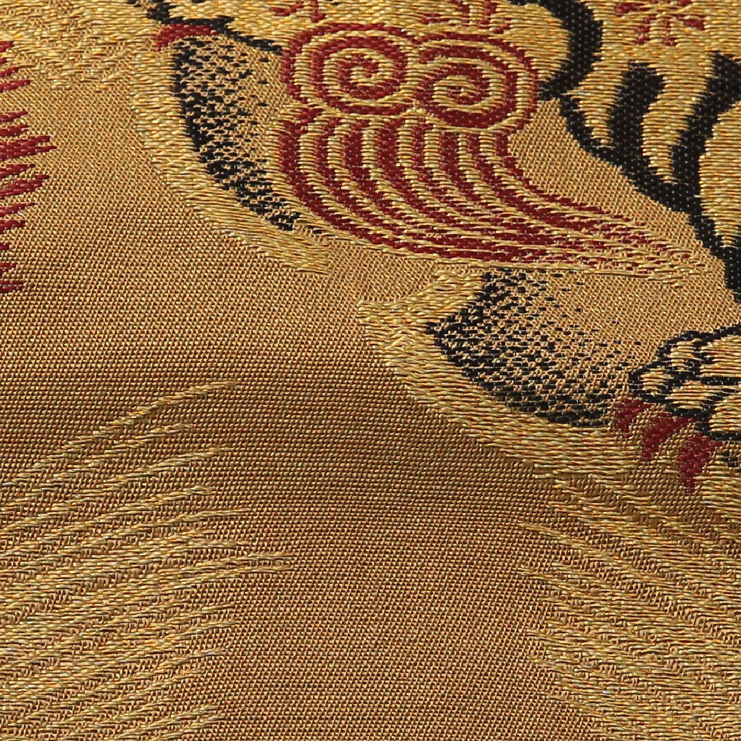 アンティーク 九寸名古屋帯 帯丈349cm セミフォーマル 名古屋仕立て 六通 Aランク 正絹 菊 黄系 1224-03624