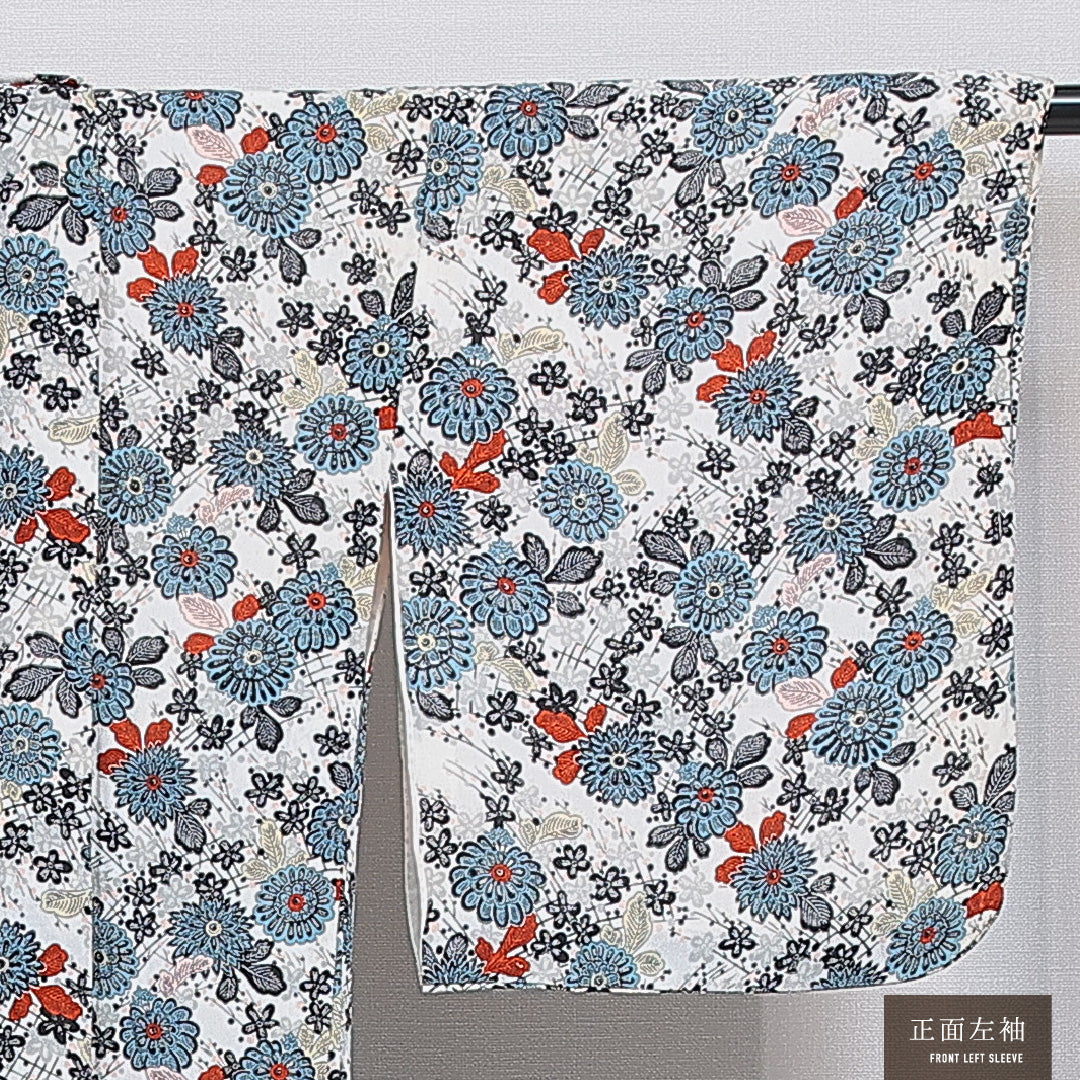 羽織 袷 身丈89cm 裄丈63cm 正絹 Bランク Sサイズ カジュアル 紐あり 菊 白系 多色系 1217-16157