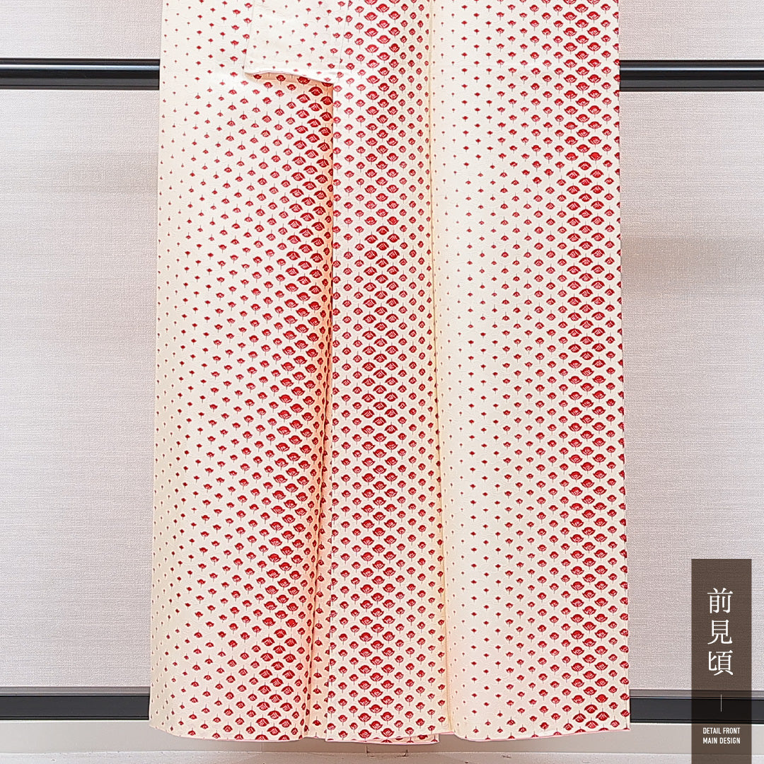 洗える着物 小紋 袷 身丈155cm 裄丈62cm ポリエステル Sランク インフォーマル 広衿 Mサイズ 創作柄 クリーム系 RP 1221-15784