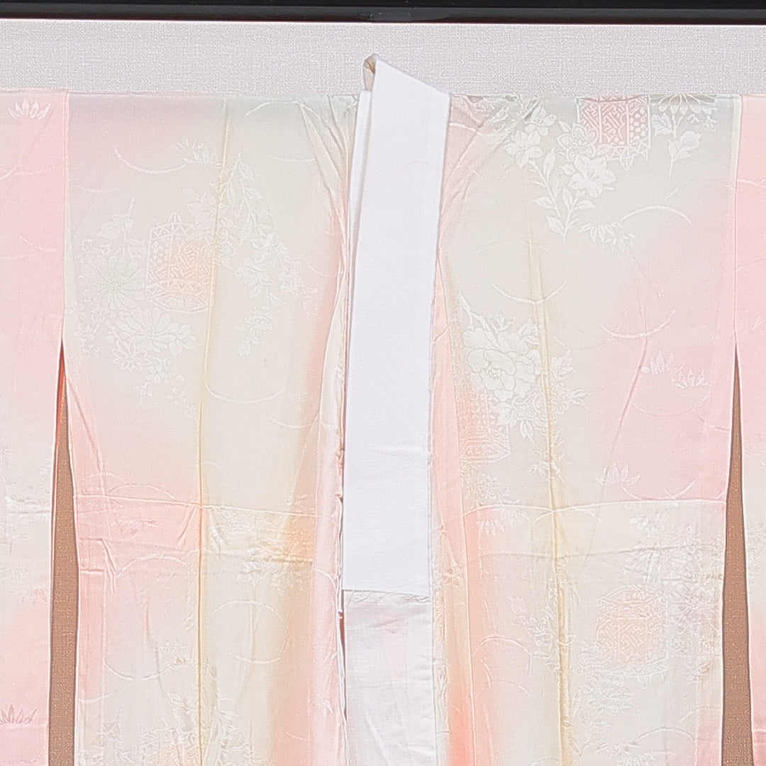 長襦袢 無双袖 身丈129cm 裄丈63cm 正絹 Sランク Lサイズ 古典柄 ピンク系 RP 1239-16682