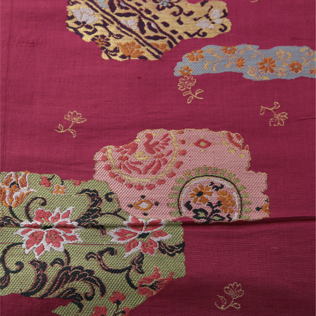 アンティーク 九寸名古屋帯 帯丈352cm 開き仕立て ポイント柄 Cランク 正絹 菊 紫系 赤系 1224-03812