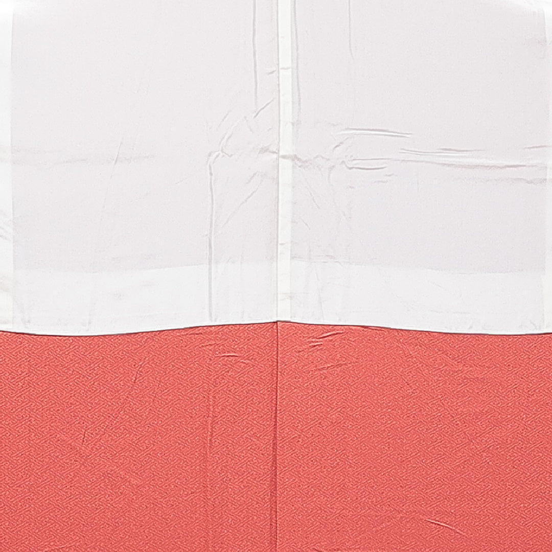 色無地 袷 身丈159cm 裄丈65cm 正絹 Sランク Mサイズ 広衿 一つ紋（丸に桔梗） セミフォーマル 紋意匠 創作柄 織り出し 赤系 朱系 1214-15653