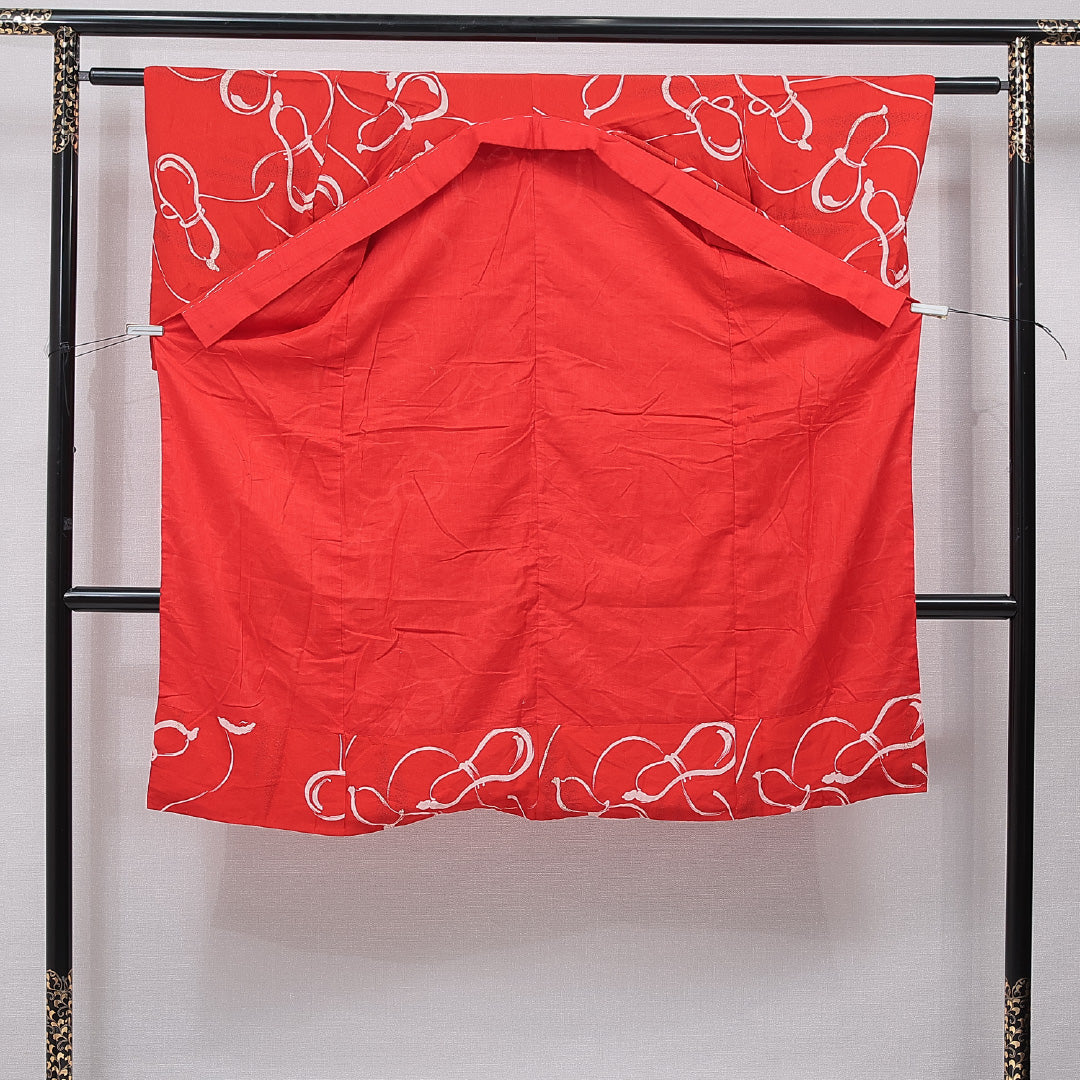 アンティーク 長襦袢 袷 身丈118cm 裄丈58cm 正絹 Bランク XSサイズ バチ衿 瓢箪 金彩 赤系 1229-15671