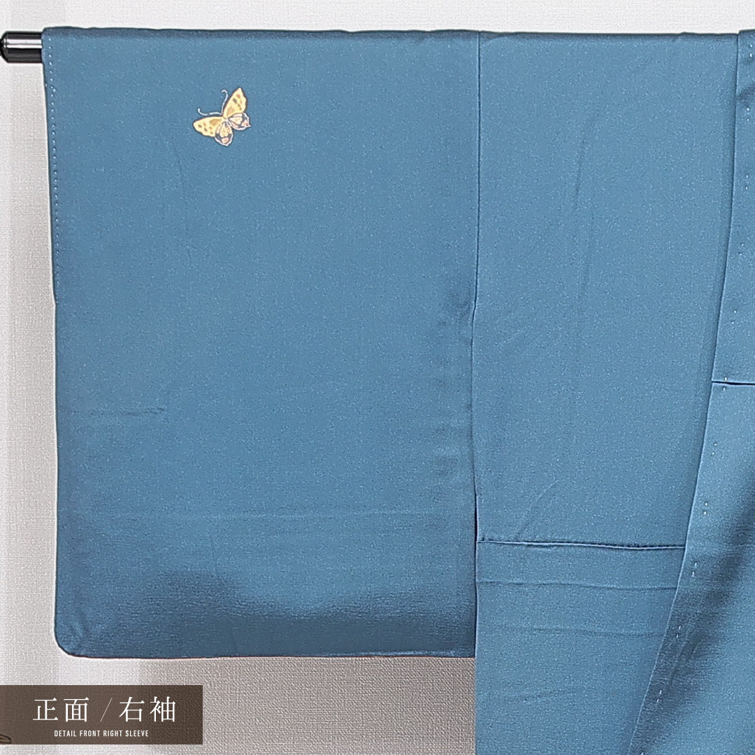 訪問着 袷 身丈168cm 裄丈66cm 正絹 Bランク セミフォーマル 広衿 XLサイズ 染色作家 松森和隆 ぼかし染 金彩 作家物 落款 椿 青系 RP 1217-15108