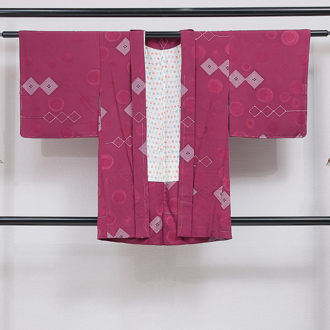 羽織 袷 身丈87cm 裄丈63cm 正絹 Sランク カジュアル Sサイズ 花菱 赤系 RP 1232-16123