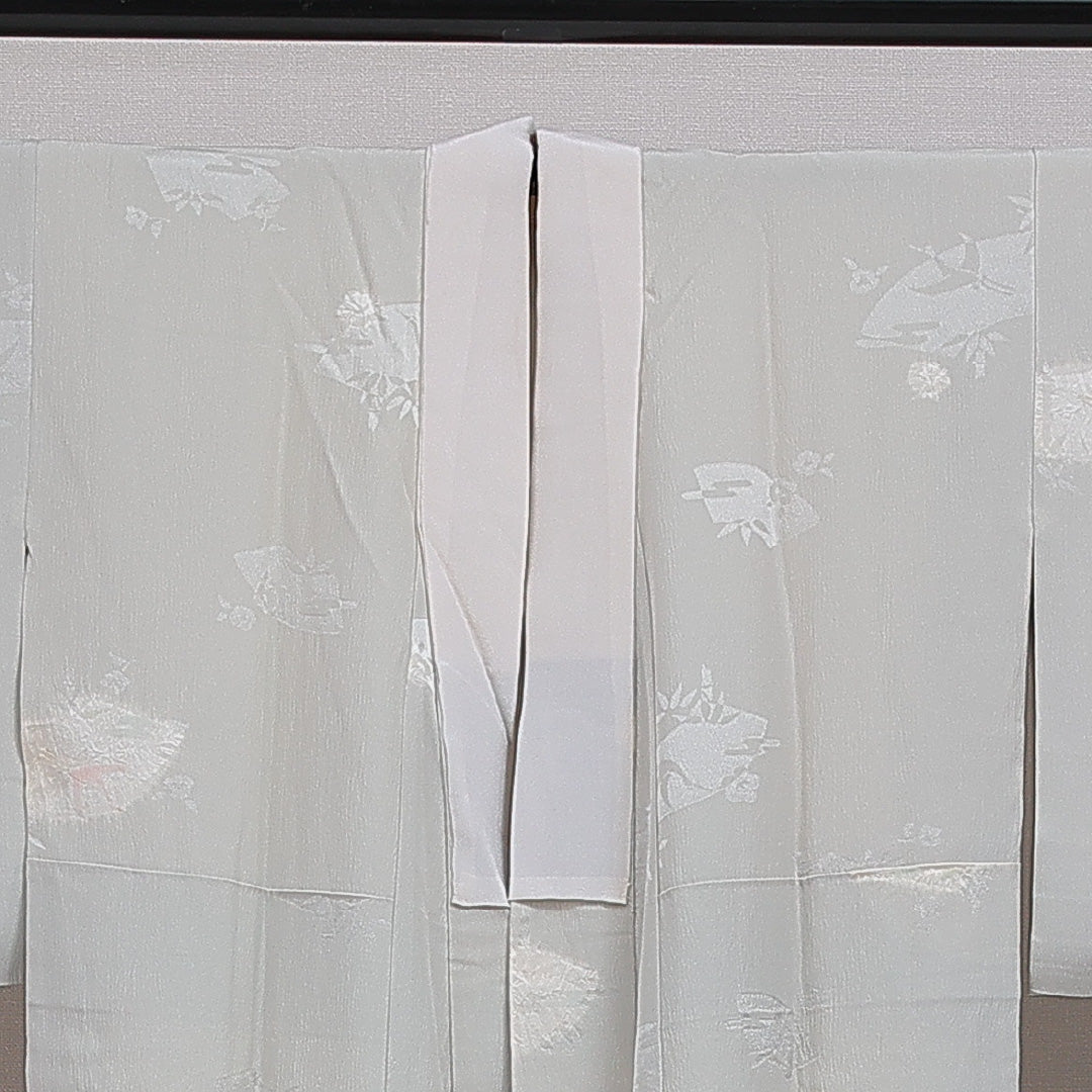 長襦袢 無双袖 身丈121cm 裄丈60cm 正絹 Sランク Sサイズ 鶴 グレー系 RP 1239-16615