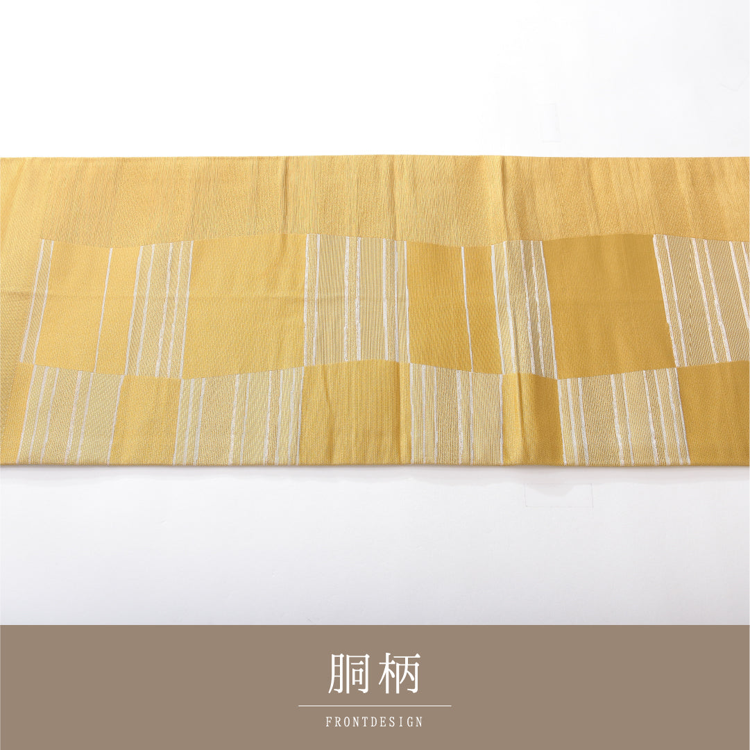 九寸名古屋帯 帯丈378cm カジュアル 開き仕立て 六通 Sランク ポリエステル 創作柄 黄系 1224-03830