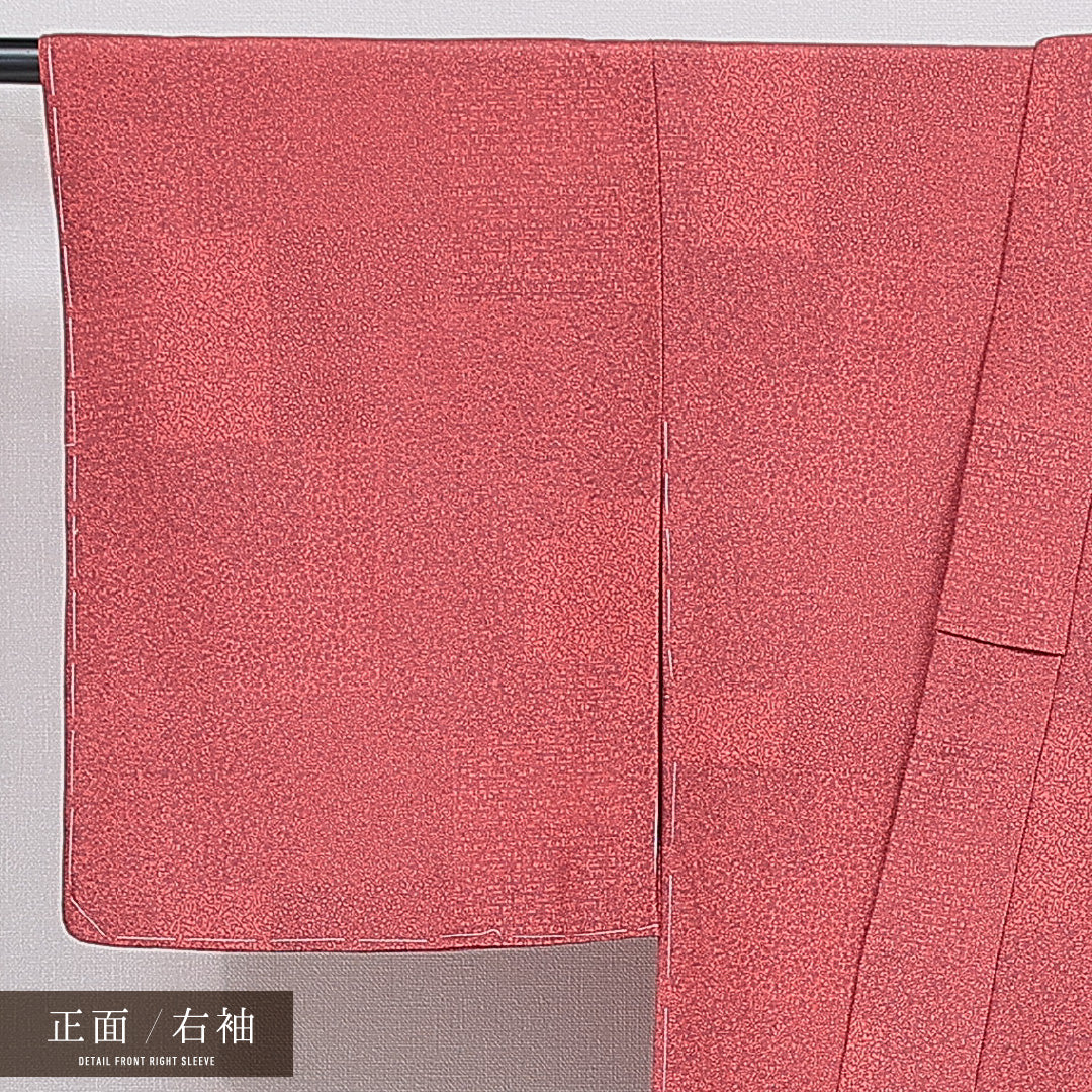 江戸小紋（寄せ柄） 洗える着物 袷 身丈160cm 裄丈65cm ポリエステル Sランク Lサイズ バチ衿 インフォーマル 落款 赤系 1262-16222