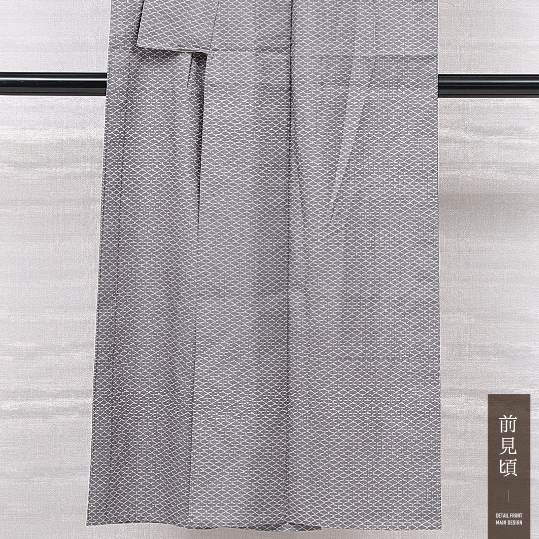 小紋 単衣 身丈147cm 裄丈61cm 正絹 Bランク インフォーマル 広衿 XSサイズ 抽象柄 グレー系 RP 1221-15041