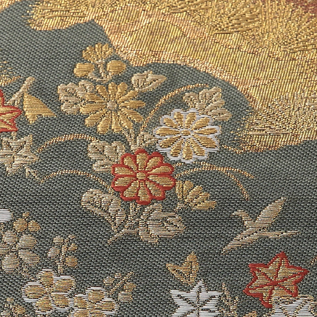 袋帯 帯丈440cm フォーマル 全通 Sランク 正絹 菊 紅葉 金系 1223-02069