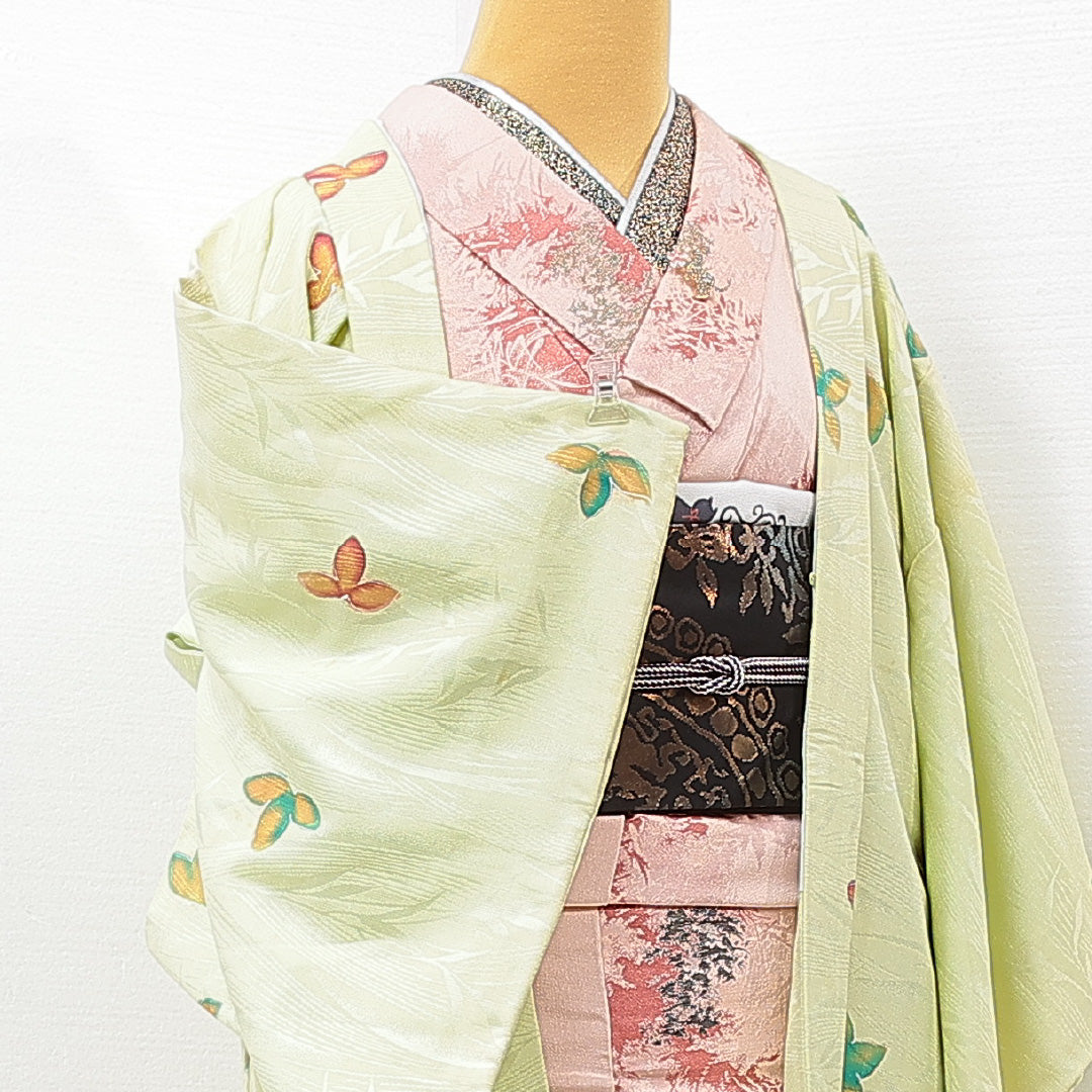 羽織 袷 身丈77cm 裄丈62cm 正絹 Cランク カジュアル Sサイズ 植物柄 緑系 HP 1232-15257