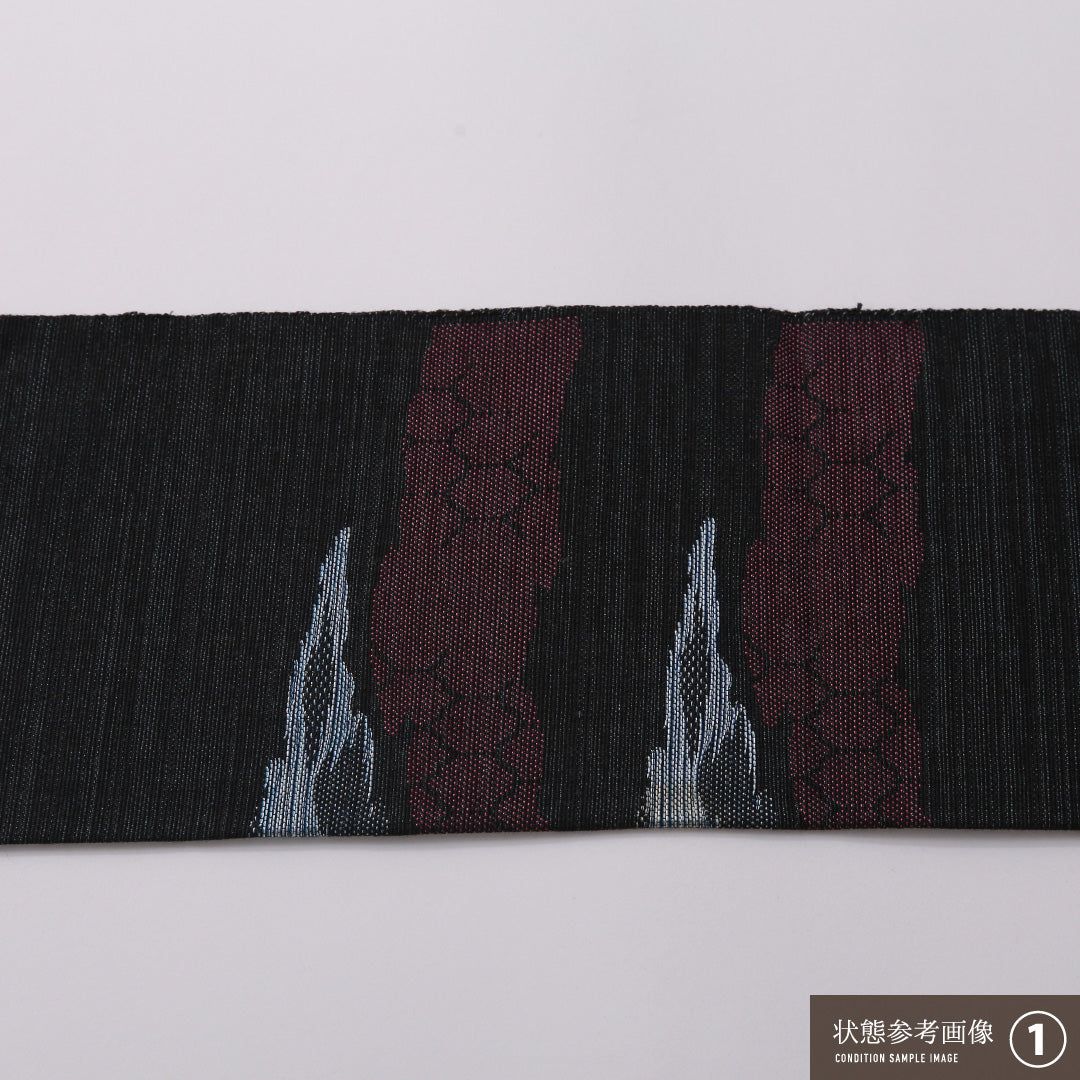 八寸名古屋帯（紬） 帯丈338cm カジュアル 名古屋仕立て ポイント柄 Bランク 正絹 創作柄 紺系 1224-03197