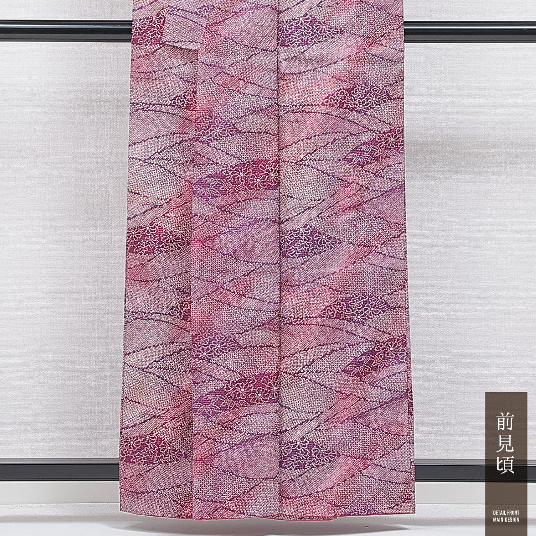 洗える着物 小紋 袷 身丈159cm 裄丈61cm ポリエステル Sランク インフォーマル バチ衿 Mサイズ 古典柄 ピンク系 RP 1221-16307