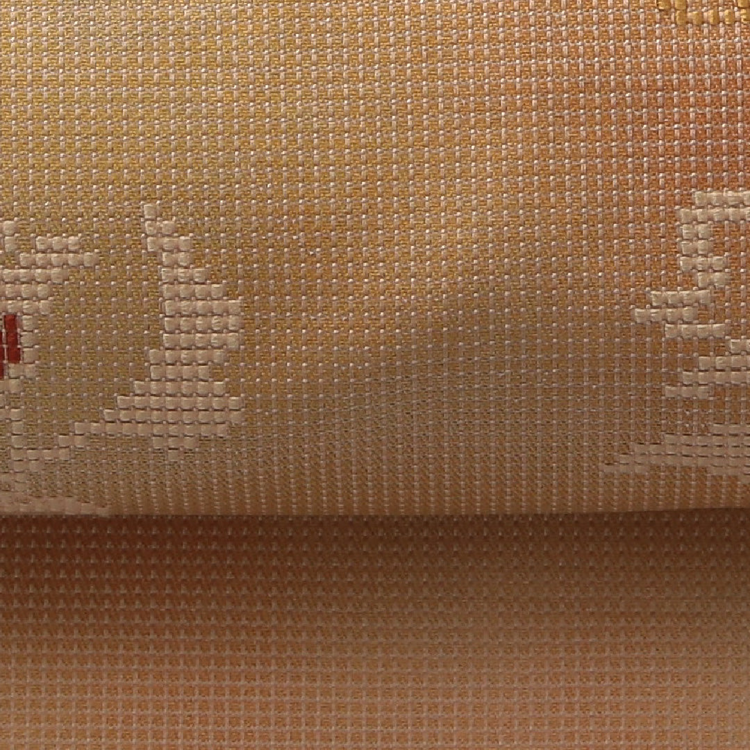 九寸名古屋帯 帯丈359cm カジュアル 名古屋仕立て ポイント柄 Dランク 正絹 鳥 ベージュ系 黄系 1224-03579