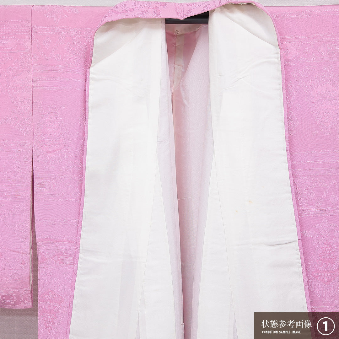 色無地 袷 身丈153cm 裄丈62cm 正絹 Aランク インフォーマル 広衿 Sサイズ アラベスク文様 紫系 HP 1219-15435