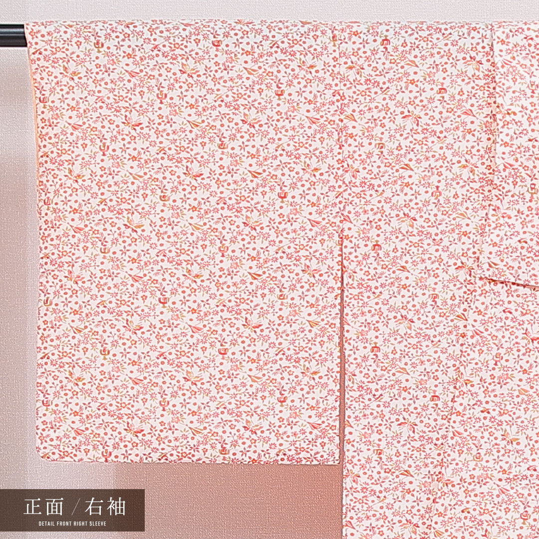 洗える着物 小紋 袷 身丈158cm 裄丈65cm ポリエステル Sランク インフォーマル 広衿 Mサイズ 蝶 花柄 白系 RP 1221-16373