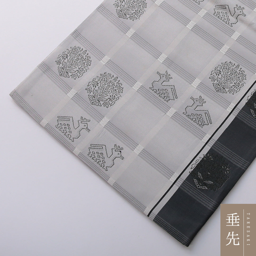 袋帯 帯丈436cm フォーマル 六通 帯芯なし Cランク 正絹 有栖川文 グレー系 1223-02066