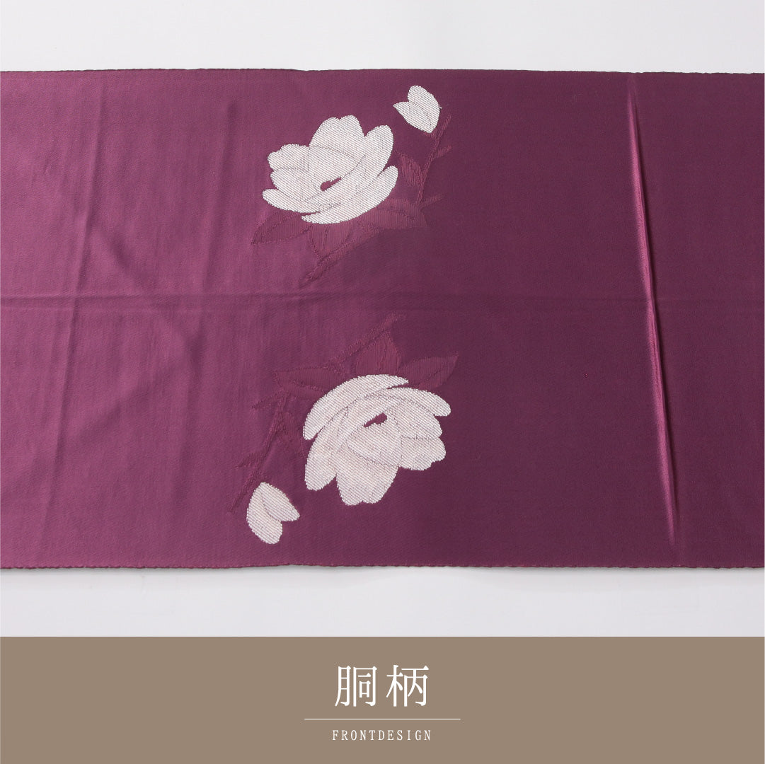 八寸名古屋帯 帯丈340cm カジュアル 松葉仕立て ポイント柄 Dランク 正絹 木蓮 紫系 1224-04161