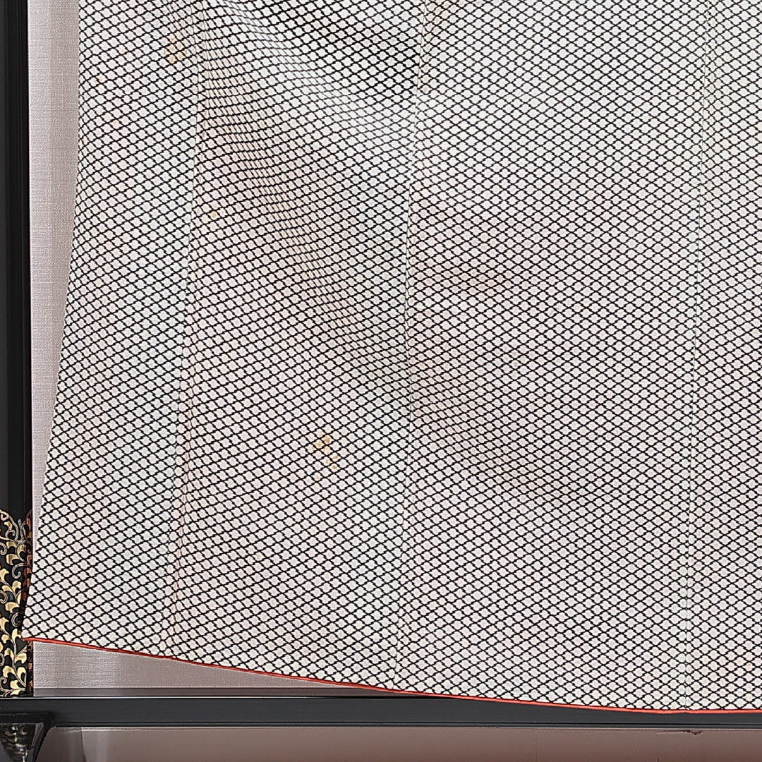 小紋 洗える着物 袷 身丈158cm 裄丈64cm ポリエステル Bランク Mサイズ バチ衿 インフォーマル 松皮菱 黒系 白系 1215-15807