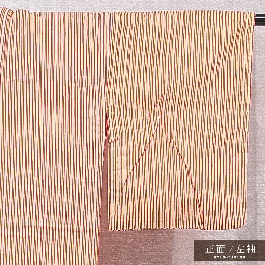 アンティーク 紬 袷 身丈153cm 裄丈63cm 正絹 Aランク バチ衿 Sサイズ 縞 多色系 RP 1223-16771