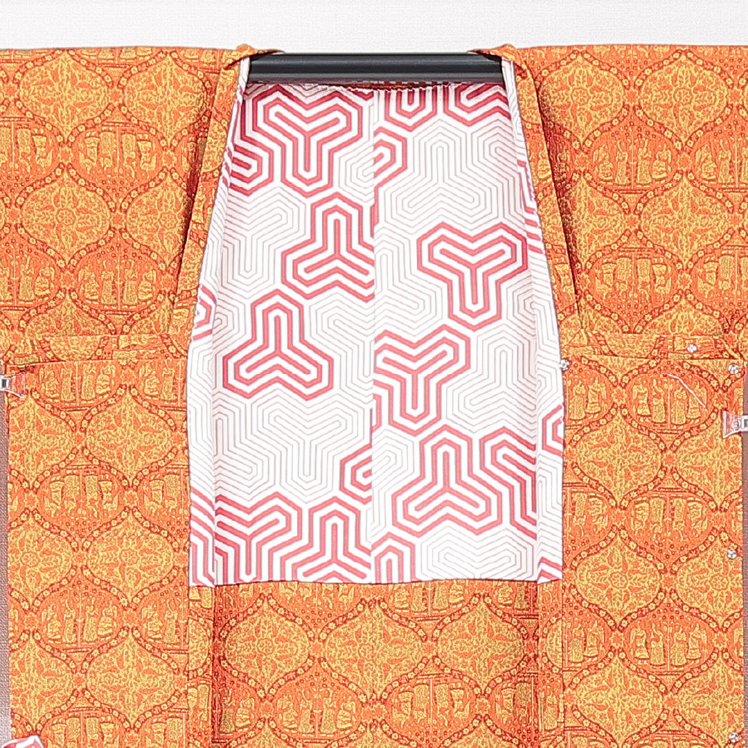 道行コート 袷 身丈88cm 裄丈32cm 正絹 Sランク Sサイズ フォーマル ポケットあり 創作柄 緑系 朱系 1263-15127