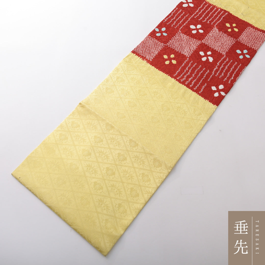 九寸名古屋帯 帯丈351cm カジュアル 名古屋仕立て ポイント柄 Cランク 正絹 染め帯 創作柄 黄系 1224-03763