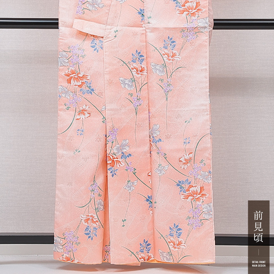 洗える着物 小紋 袷 身丈159cm 裄丈64cm ポリエステル Sランク インフォーマル 広衿 Mサイズ 花柄 ピンク系 RP 1221-15824