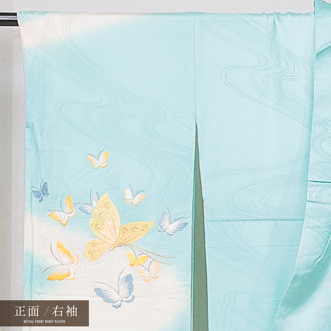 振袖 袷 身丈158cm 裄丈64cm フォーマル Cランク Mサイズ 正絹 広衿 蝶 刺繍 1213-F0650