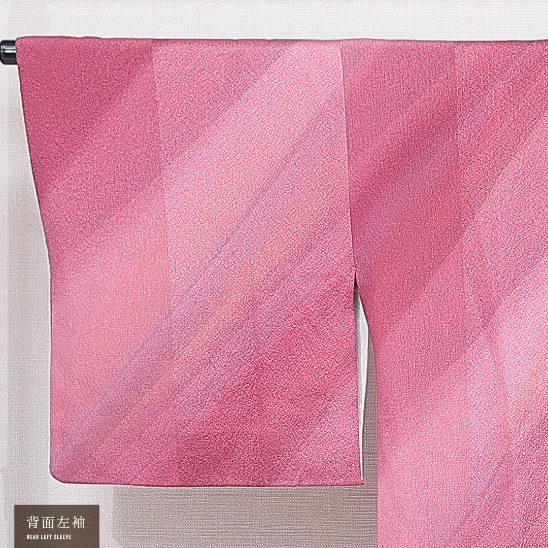 道行コート 袷 身丈82cm 裄丈65cm 正絹 Aランク Mサイズ フォーマル ポケットあり 縞 ピンク系 1263-15125